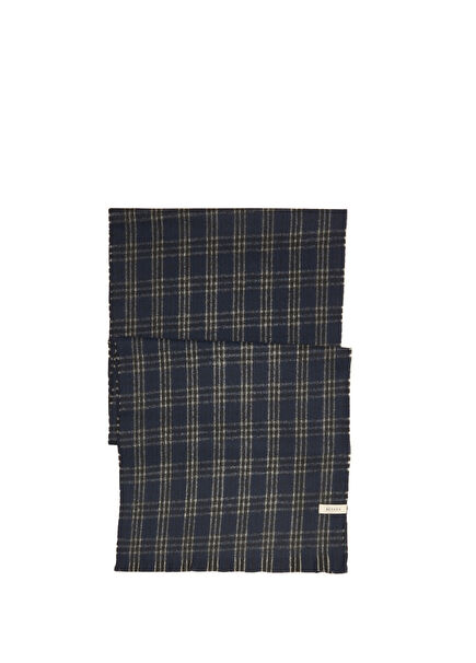 Siyah Lacivert Ekose Desenli Erkek Atkı