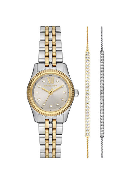 MK4815SET Gold Metallic Grey Women's Wristwatch and Bracelet Set