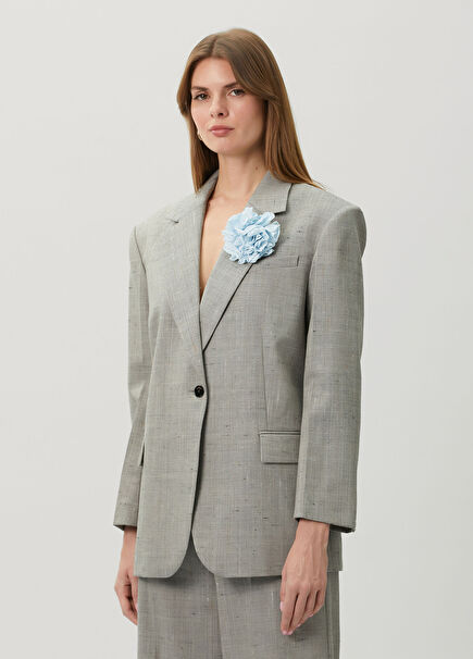 Layden Gri Broş Detaylı Yün Blazer