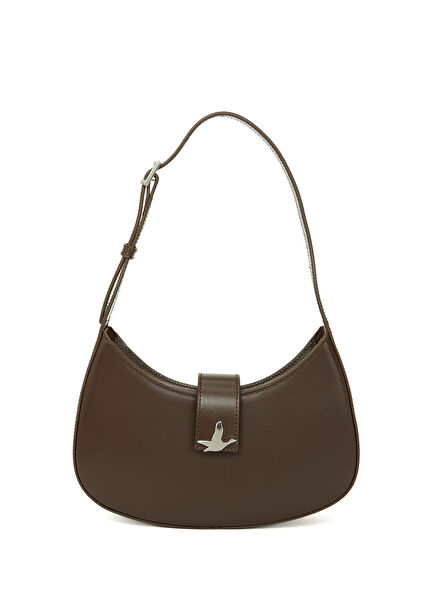 Brown Goose Logo Halfmoon Women's Leather Bag