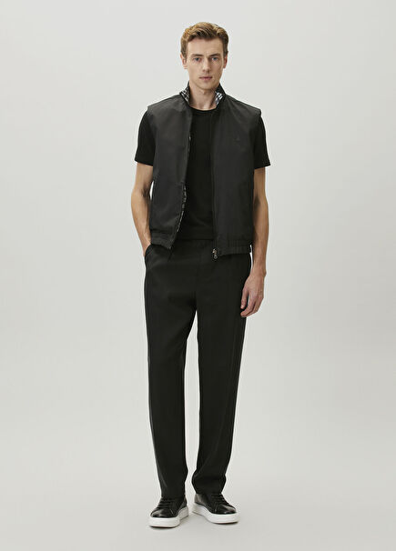 Black Pleated Twill Sport Pants