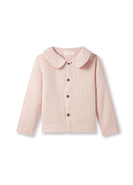 Müslin Bebe Yaka Pembe Kız Çocuk Gömlek