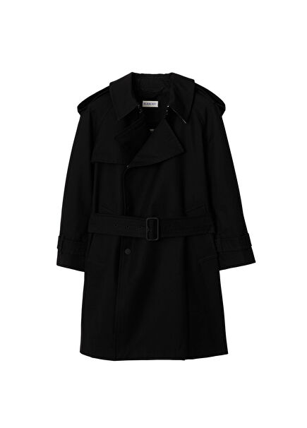 Gabardine Black Unisex Kids Trench Coat