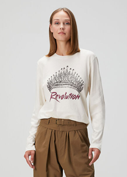 Martine Ecru Printed Long Sleeve T-Shirt