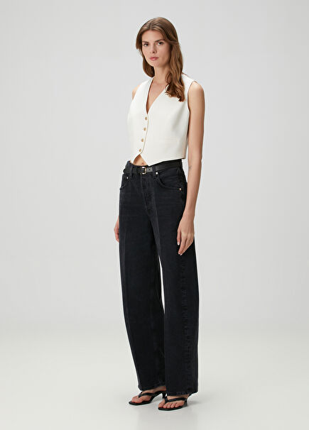 Ayla Siyah Baggy Jean Pantolon