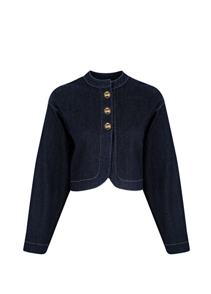 Navy Blue Cotton Short Women's Jacket