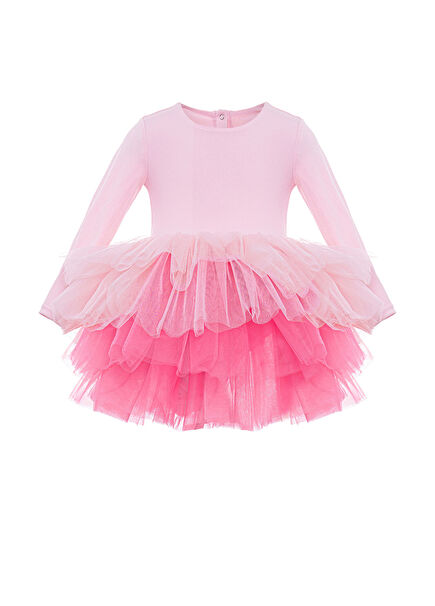 Şeker Pembe Ombreli Kız Çocuk Tütülü Elbise