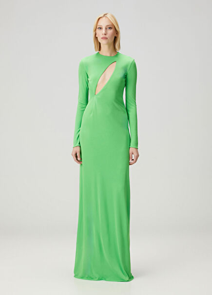 Green Cut-Out Maxi Evening Dress