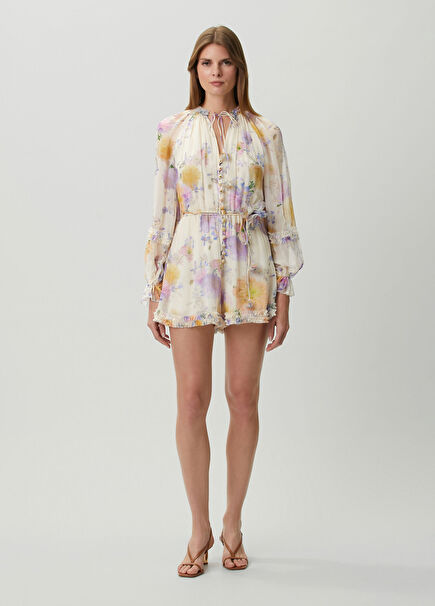 Luna Cream Yellow Floral Pattern Mini Jumpsuit
