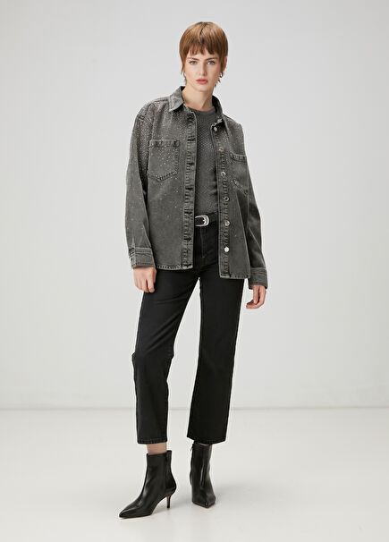 Siyah Crop Flare Jean Pantolon