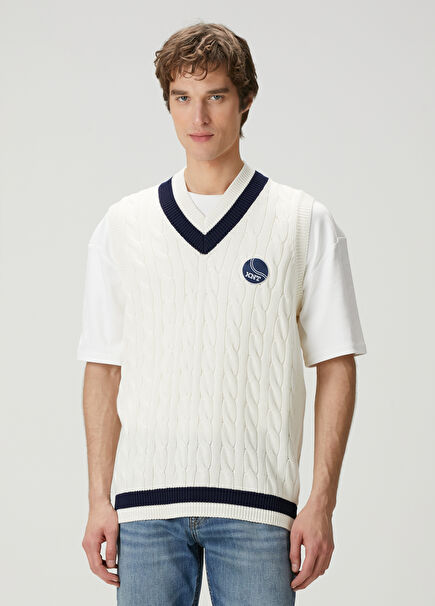 Blue White Logo Detailed Vest