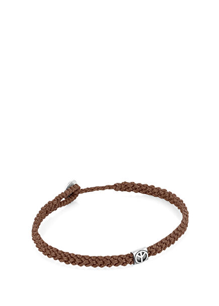 Peace Braided Wax Mens Silver Bracelet