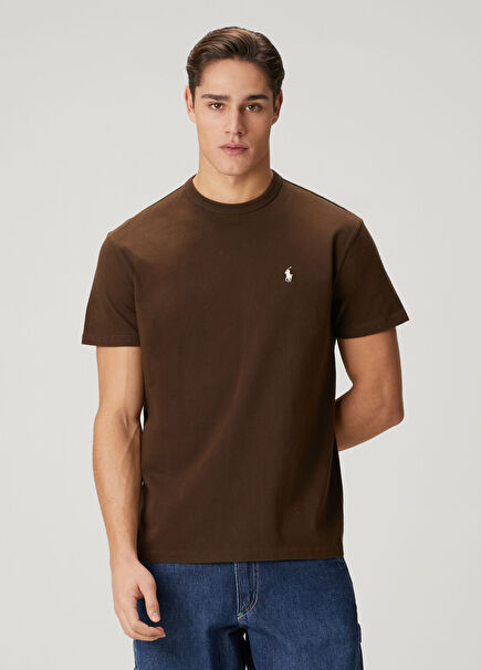 Koyu Kahverengi Logo Nakışlı Jersey T-shirt