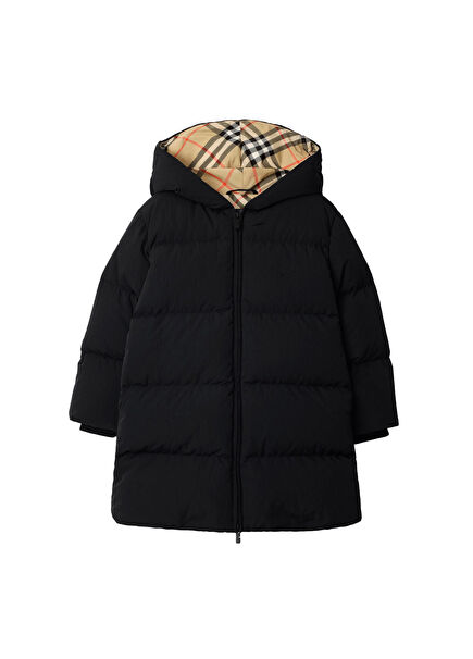 George Nylon Puffer Black Unisex Kids Coat