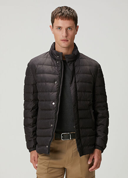 Black Patterned Quilted Coat