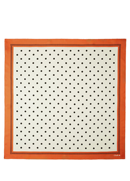 Ekru Turuncu Puantiyeli İpek Eşarp