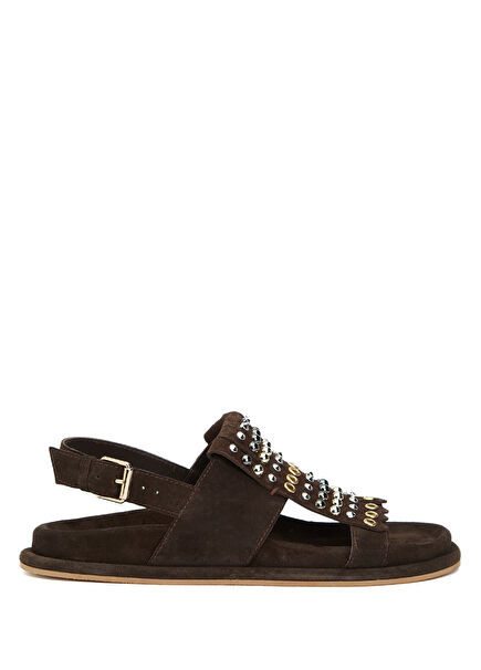 Brown Tassel Detail Women's Suede Sandals