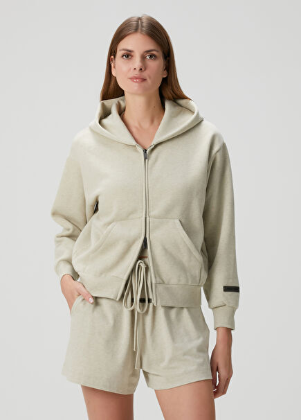 Beige Zippered Hoodie