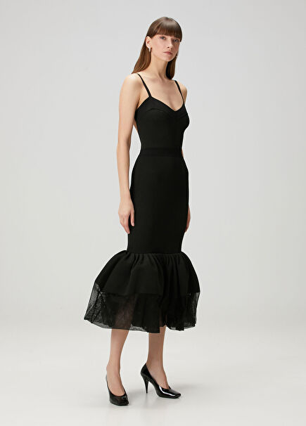 Black Ribbed Midi Knitted Dress