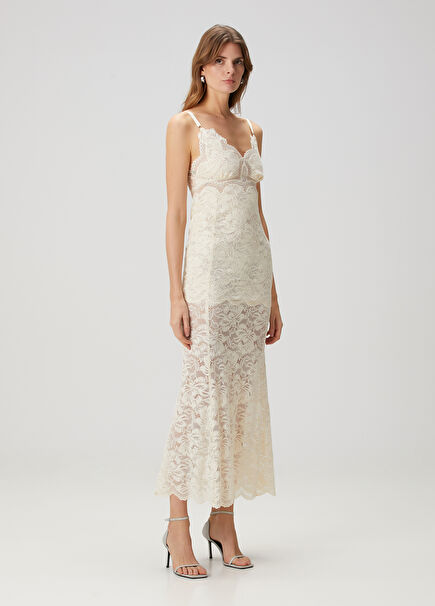 Ecru Lace Midi Evening Dress