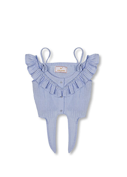 Marin Elegant Frilled Light Blue Girls' Crop T-shirt