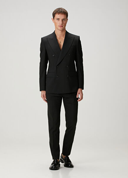 Sicily Black Double-Breasted Wool Suit