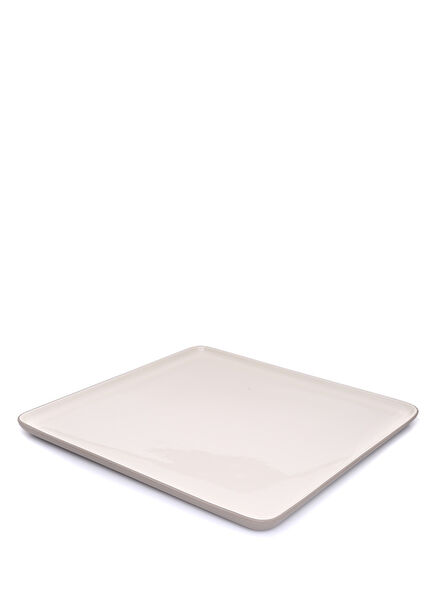 Kare Formlu Taş Rengi Büyük Boy Porselen Tabak
