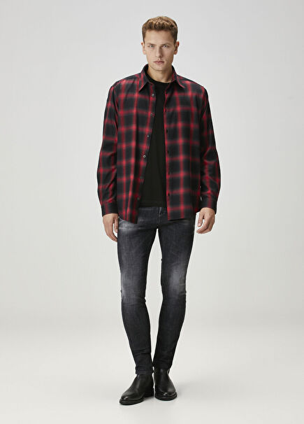 Simply Kırmızı Siyah Ekose Desenli Gömlek