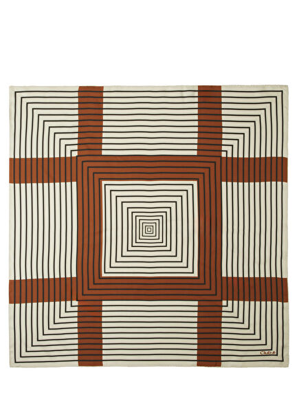 Bej Şerit Detaylı İpek Eşarp