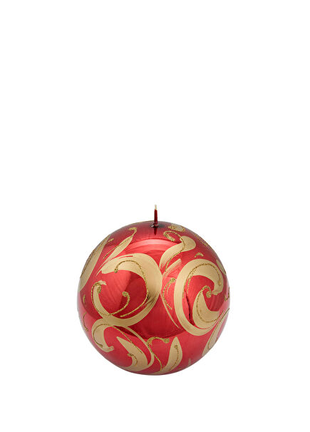 Metalik Kırmızı Altın Parıltılı Top Mum 15 cm 