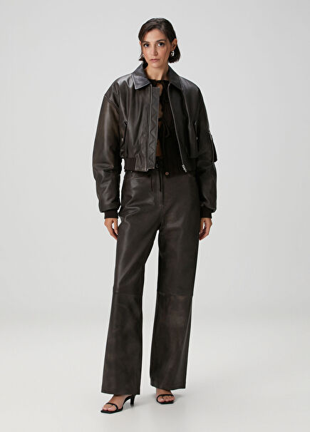 Koyu Kahverengi Deri Pantolon