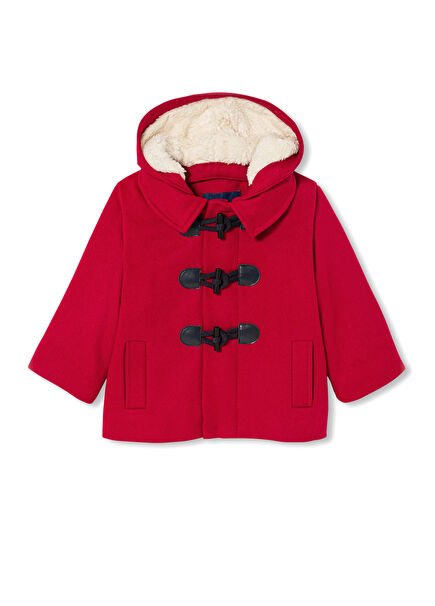 Sherpa Kırmızı Kapüşonlu Erkek Bebek Duffle Kaban