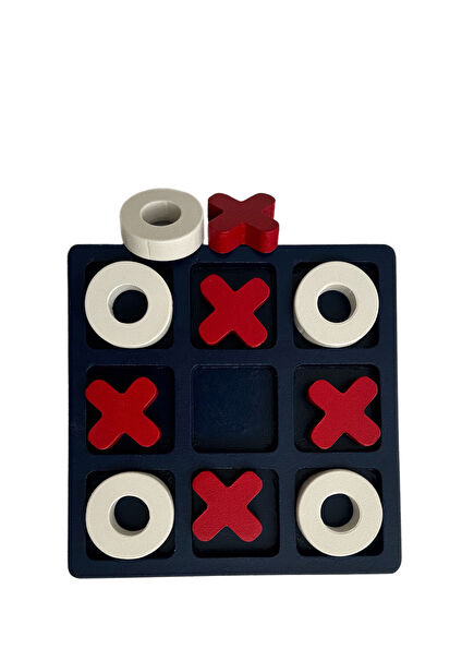 Tic Tac Toe Navy Blue Red White Wooden Toy