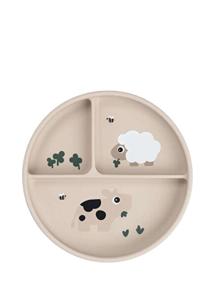 Tiny Farm Beige Silicone Vacuum Compartment Kids Plate