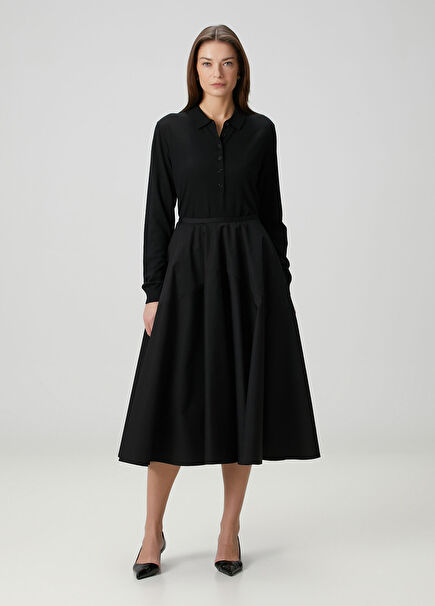 Maxime Siyah Midi Poplin Etek