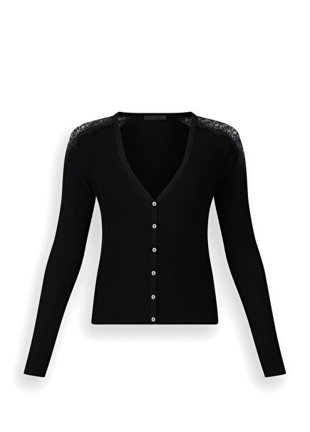 Black Lace Long Sleeve Women's Cardigan