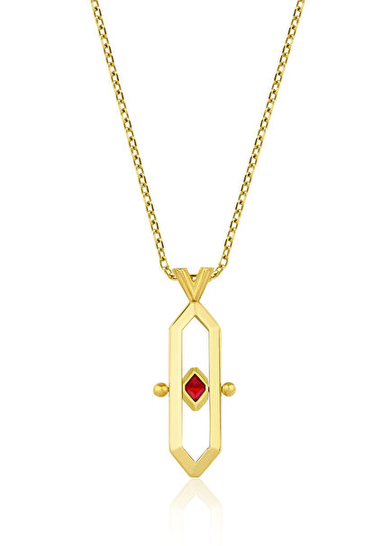 Art Deco Kırmızı ve Lacivert Mineli 925 Ayar Gümüş Üzeri Altın Kaplama Kadın Kolye