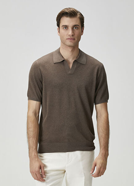 Taba Polo Yaka Kısa Kollu İpek Triko