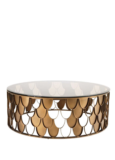 Lindiscret Antik Bakır Cam Orta Sehpa