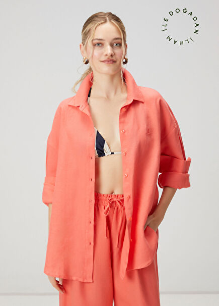 Oversize Salmon Logo Linen Shirt