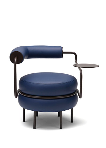 Macaron Navy Blue Leather Single Arm Single Armchair