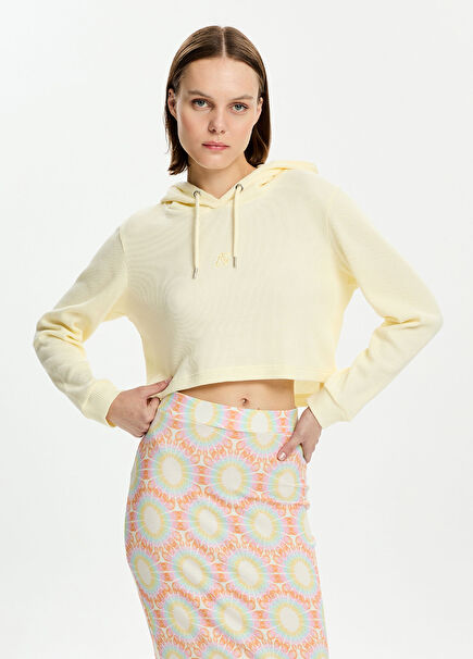 Vanilya Waffle Kapüşonlu Kısa Kesim Kadın Sweatshirt