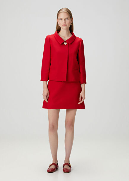 Kırmızı Mini Yün Etek