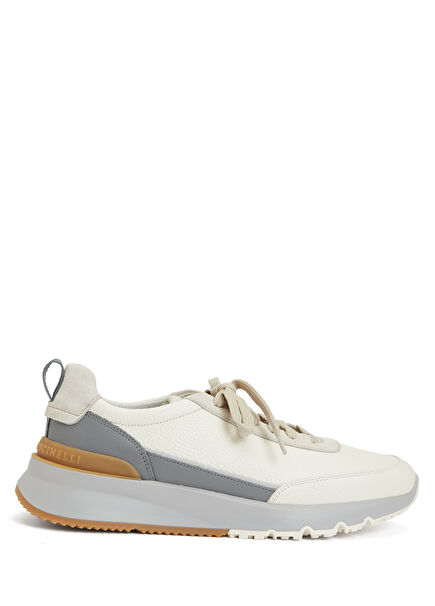 Cream Grey Men's Leather Sneakers