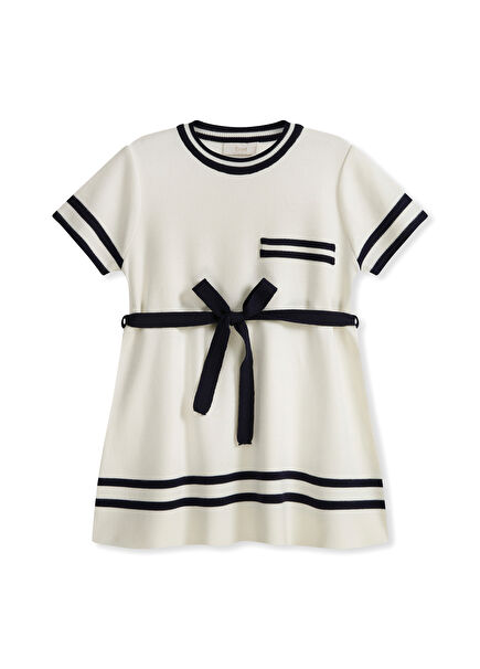 Navy Dash Ecru Short Sleeve Girls' Knitwear Dress
