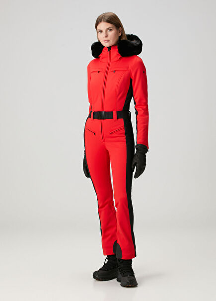 Parry Faux Border Red Ski Jumpsuit