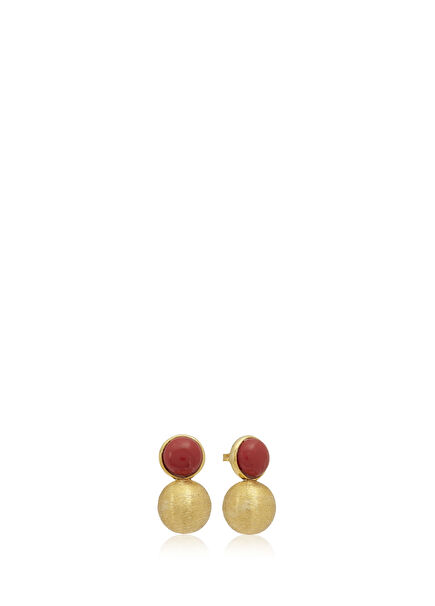 Ball and Orange Natural Stone Double Set 925 Sterling Silver Women's Earrings