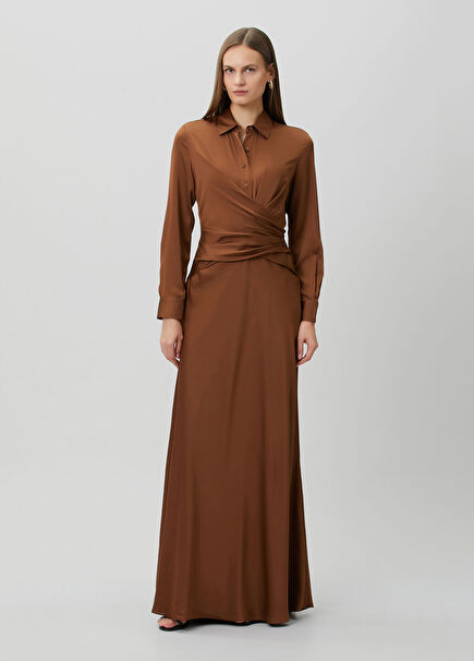 Taba Drape Detaylı Maksi Elbise