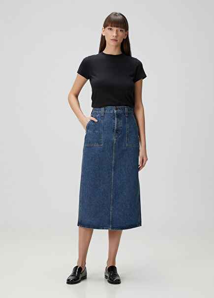 Blue Midi Denim Skirt