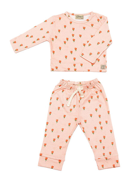 Flower Patterned Pink Girls' Pajama Set